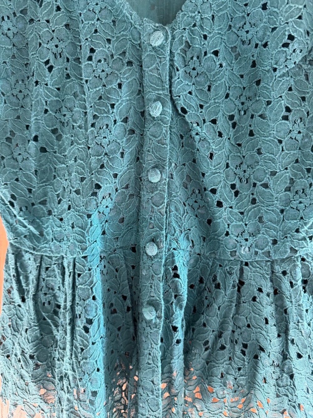 Anthropologie Two of Us Soft Lace Button Front Green Teal Blouse Women’s Size 4 - Picture 3 of 11